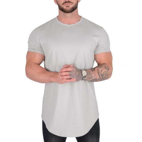 Men Shirt Top Round Neck Short Sleeve Solid Color Design Soft Breathable Regular Fit Casual Sports Fitness Shirt Daily Wear M grey