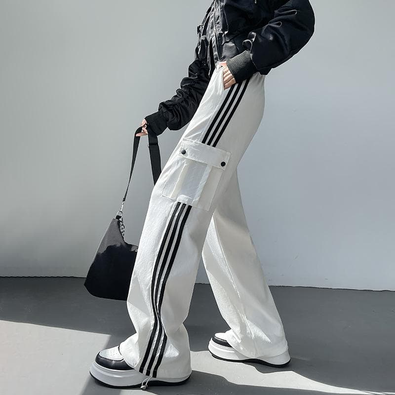 Spring and Summer New Thin Loose Casual Contrasting Wide-leg Sweatpants L white