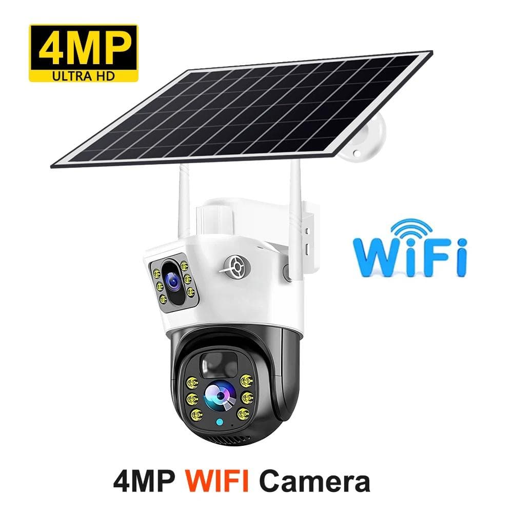 V380 Dual Lens Wifi 4G Sim Camera Solar Panel Outdoor Low Powered Cam Color Night Vision PIR Alarm Two Way Audio Solar CCTV IP Camera 4MP Wifi Camera
