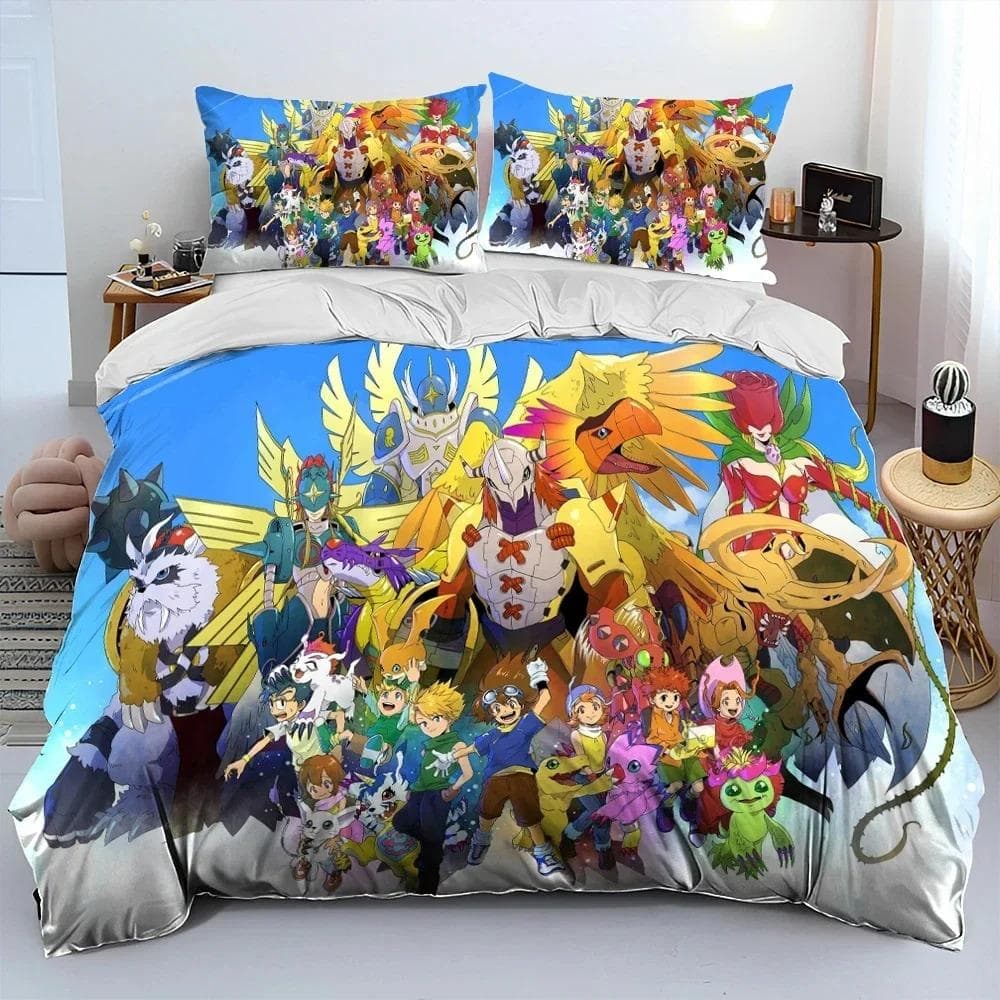 Anime Digimon Adventure Monster Bedding Set Duvet Cover Bed Set Quilt Cover Pillowcase Comforter king Queen Size Boys Adult 70x133cm 2pcs