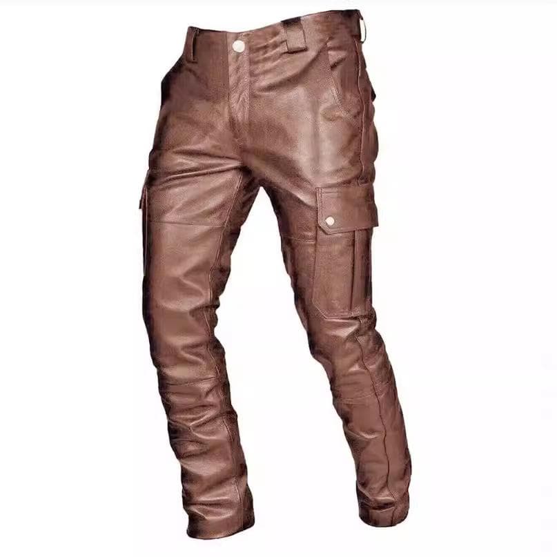 Casual Men's Leather Pants With Adjustable Straps Stylish Comfortable Fit Perfect For Everyday Wear Fashionable Leather Trousers For Men L brown