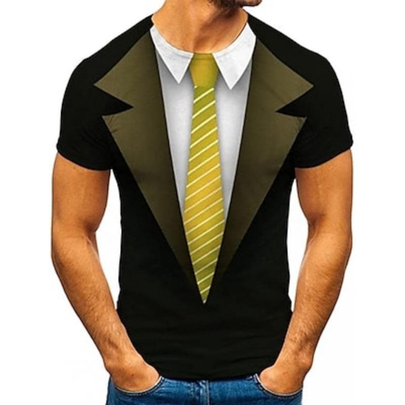 Men's Graphic Tee Tuxedo Shirts Short Sleeve T shirt 3D Print Round Neck Shirt Exaggerated Basic Daily Black White Yellow Clothing Apparel Normal L