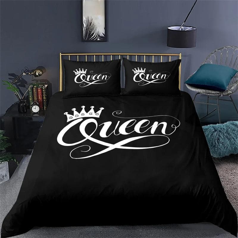 3D Printed Couple Bedding Set I Love You Crown Duvet Cover Double Twin Full Queen King Adult Kids Bedclothes Quilt Cover 2/3pcs 135X200cm