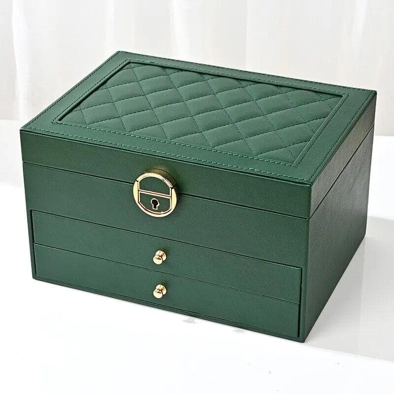 Large Jewelry Storage Box Multi-Layer Organizer For Jewelry Necklace Earring Leather Jewellery Storage Packaging Display Boxes green
