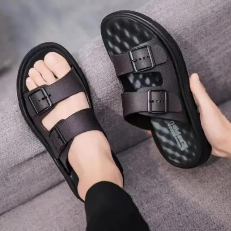 WTEMPO Flip Flops Men's Summer Anti-odor Solid Flat Heel Fashion Anti Slip Thick Sole Large Sized Casual Breathable Comfortable Durable Beach Slippers 45 brown