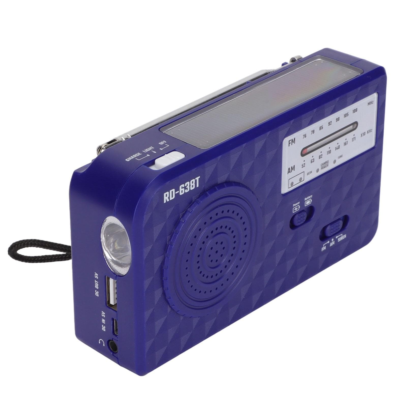 RD‑638T Hand Crank Flashlight Radio Multifunctional Portable Solar Emergency Weather Radio with