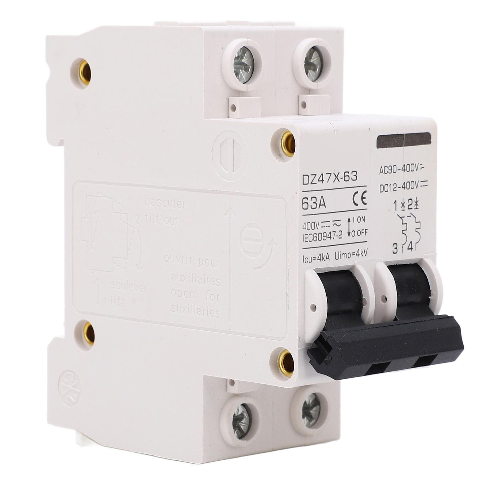 AC DC Miniature Circuit Breaker 63A 2P DIN Guide Rail Flame Retardant Circuit Breaker for Solar