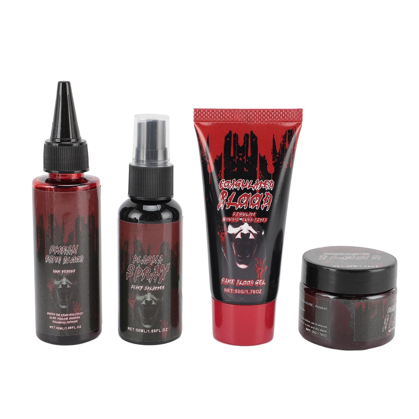 4pcs Fake Blood Makeup Kit Coagulated Blood Gel Blood Spray Set for Cosplay Costume Party Supplies