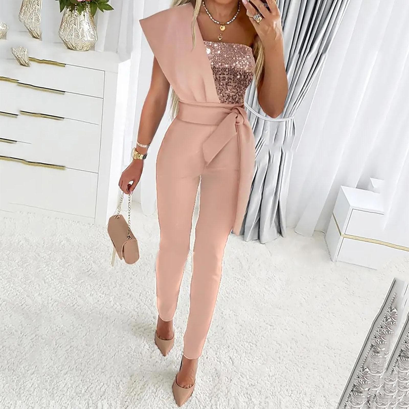 Women Ladies Printed Summer Sleeveless Backless Loose Long Playsuits Rompers Jumpsuit S pink