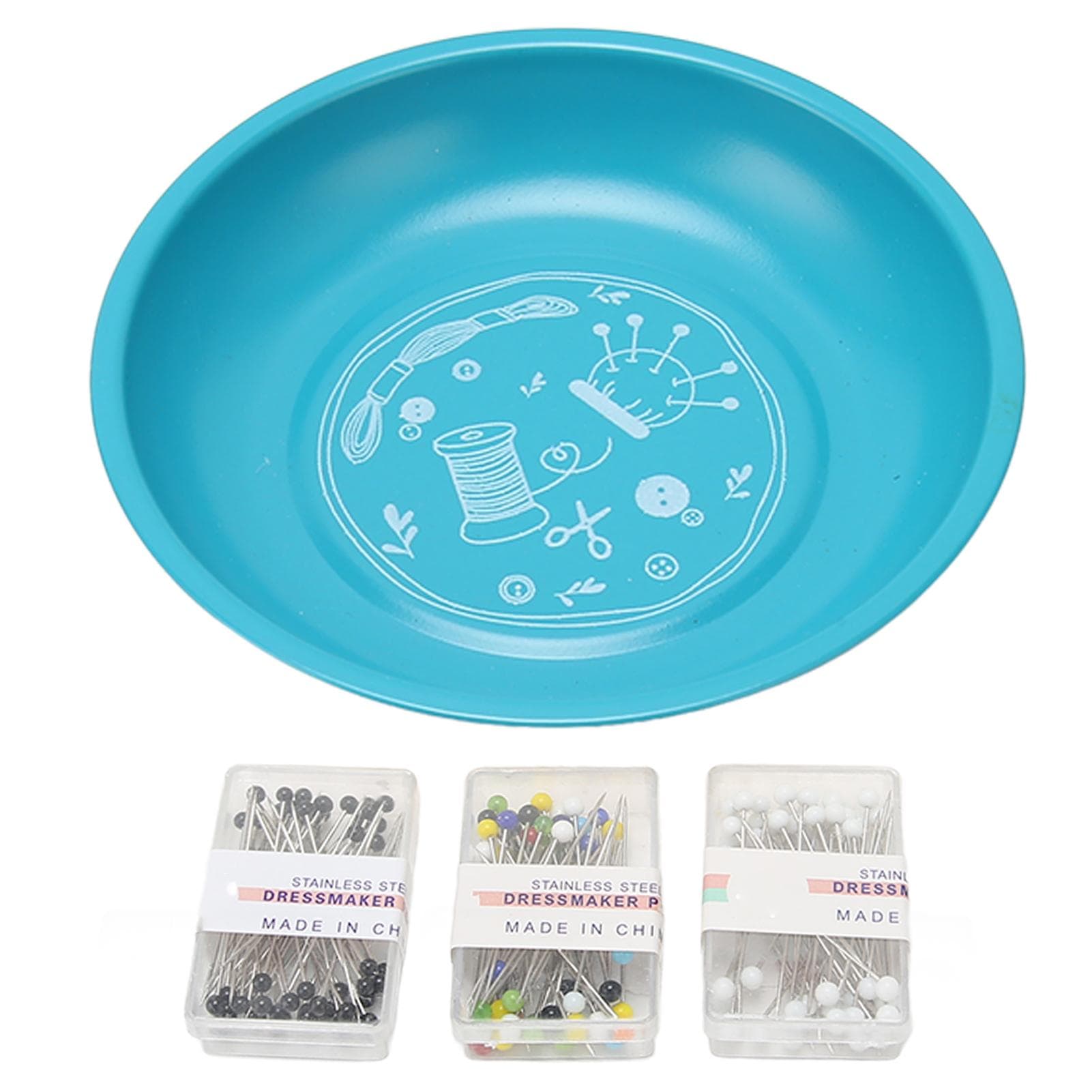 Magnetic Bowl Pin Dish with 150pcs Bead Needles Safe 430 Stainless Steel Sewing Pin Holder for green