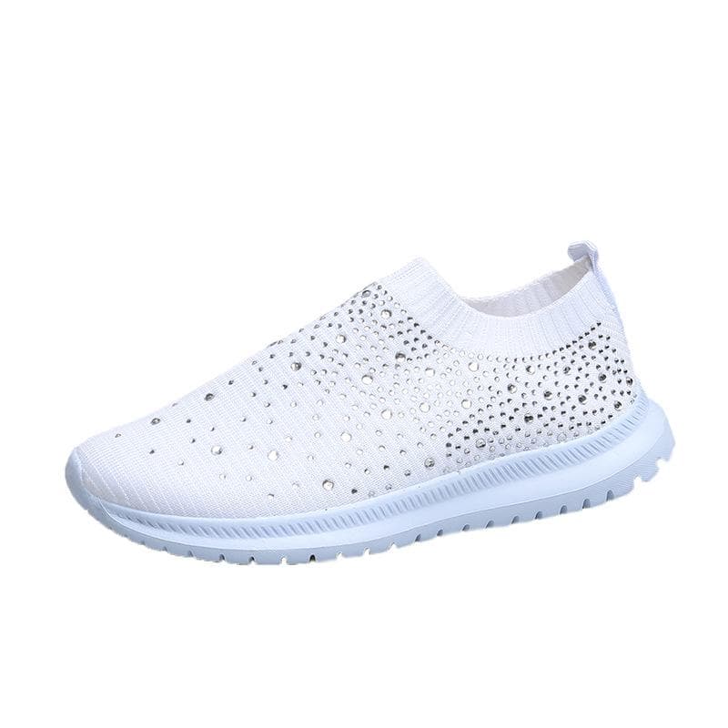 2025 Womens Casual Sock Sneakers Sparkly Crystals Trainers Light Weight Mesh Breathable Shoes 41 white