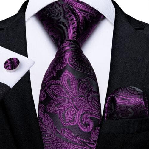 DiBanGu Mens Silk Necktie Set Striped Paisley Solid Tie Pocket Square Cufflinks N-7448