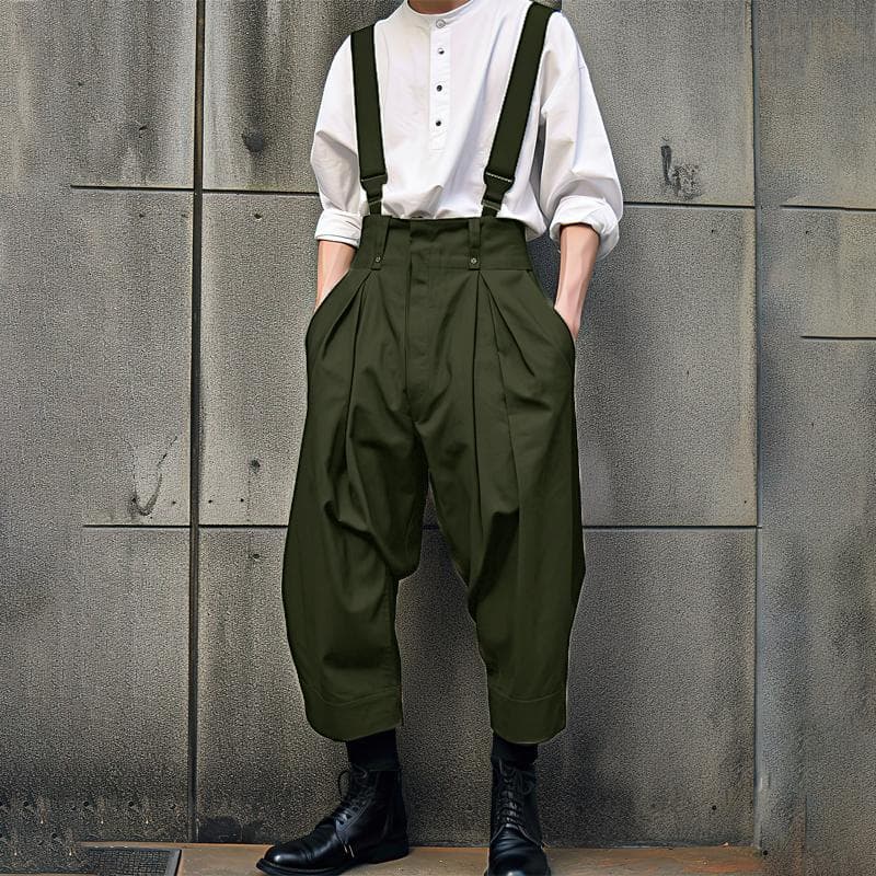 INCERUN Men Suspenders Jumpsuits Dungarees Overalls Pants L green