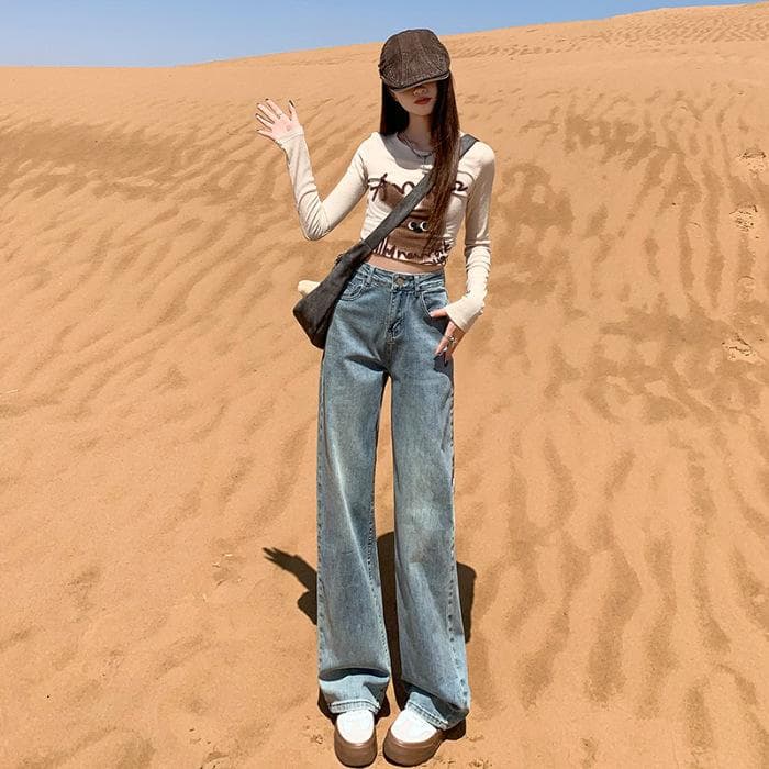 Straight Jeans for Women In Autumn and Winter Small Person with High Waist Narrow Wide-leg Jeans for Women In Autumn and Winter Plus Velvet Jeans 2XL