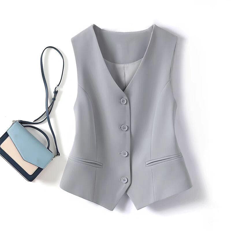 Women's Grey Slim Fit Suit Vest – Short Camisole Gilet for Spring/Autumn 2025 XXXL light gray