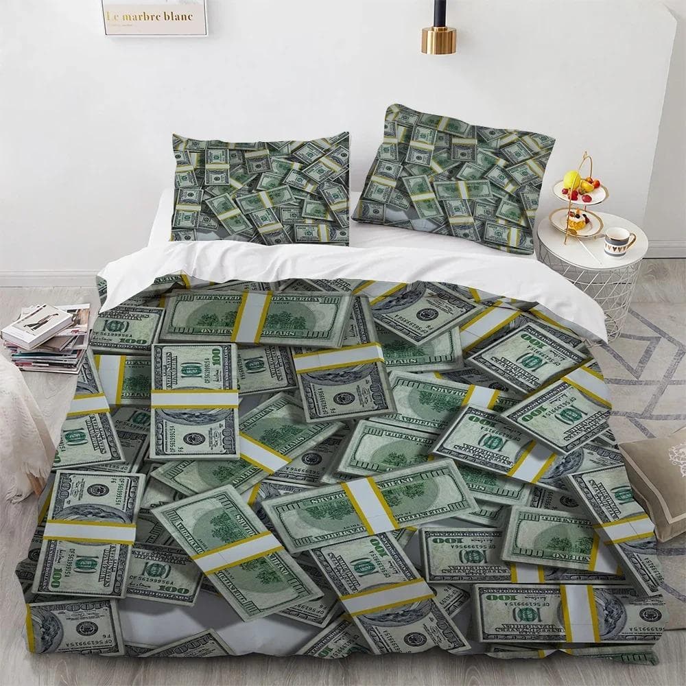 Money Duvet Cover Set Golden Coins Print Bedding Set Soft Comfortable Double Queen King Size Comforter Cover for Teens Adults EU Single 135x200cm