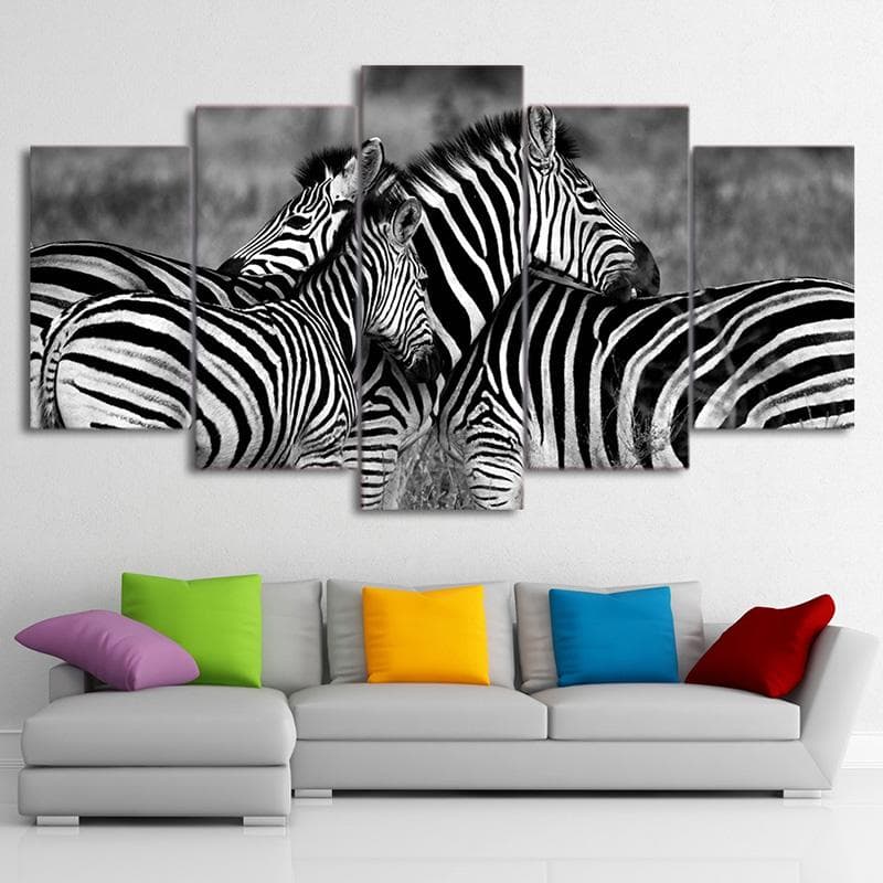 5 Panels Black and White Meadow Oil Canvas Painting Animal Zebra Modern Wall Picture Posters and Prints for Living Room Decor 40x60cm*2 40x80cm*2 40x100cm*1