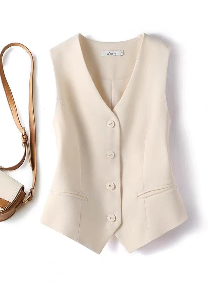 Short Blazer Vest Women Single Breasted Office Vest Coat Thin Short Vest Female Outerwear Spring Summer XXL beige