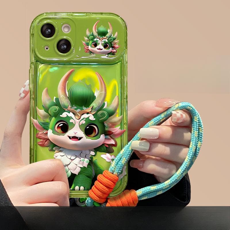 Applicable To Apple 15 Mobile Phone Case IPhone14promax/13 Divine Beast Colorful Dragon Lanyard 11/12 Flip Mirror iPhone 6s Plus