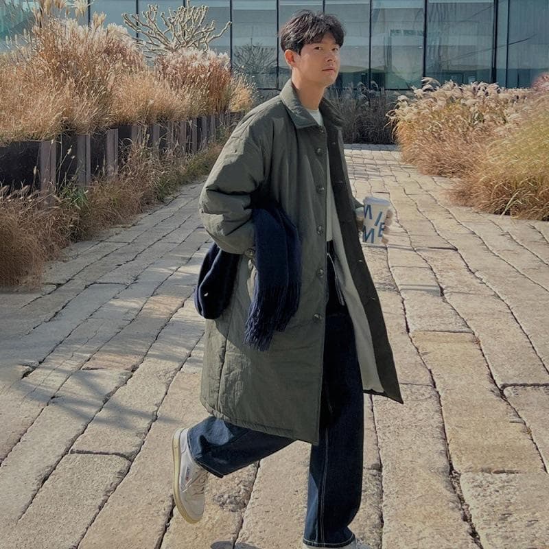 Mid-length Cotton Coat Men's Winter Warm Lapel Coat Thickened Loose Cotton Windbreaker L