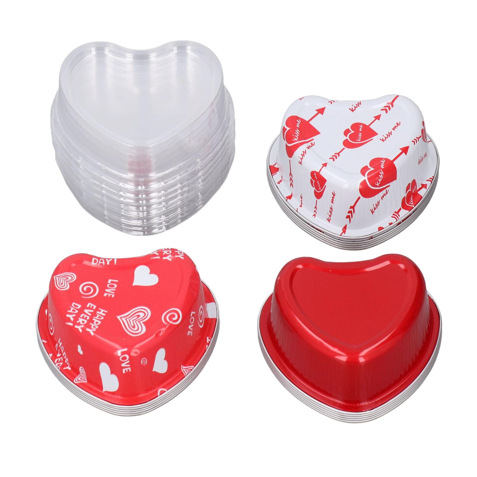 15PCS Heart Aluminum Foil Cake Pan with Clear Lids Dessert Baking Cup for Weddings Valentine L(for 6.5-9kg)