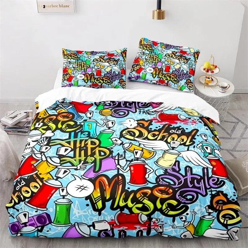 Graffiti King Duvet Cover Set Microfiber Hip Hop Bedding Set Modern Street Art Comforter Cover For Kids Boys Youth Bedroom Decor 70x133cm 2pcs