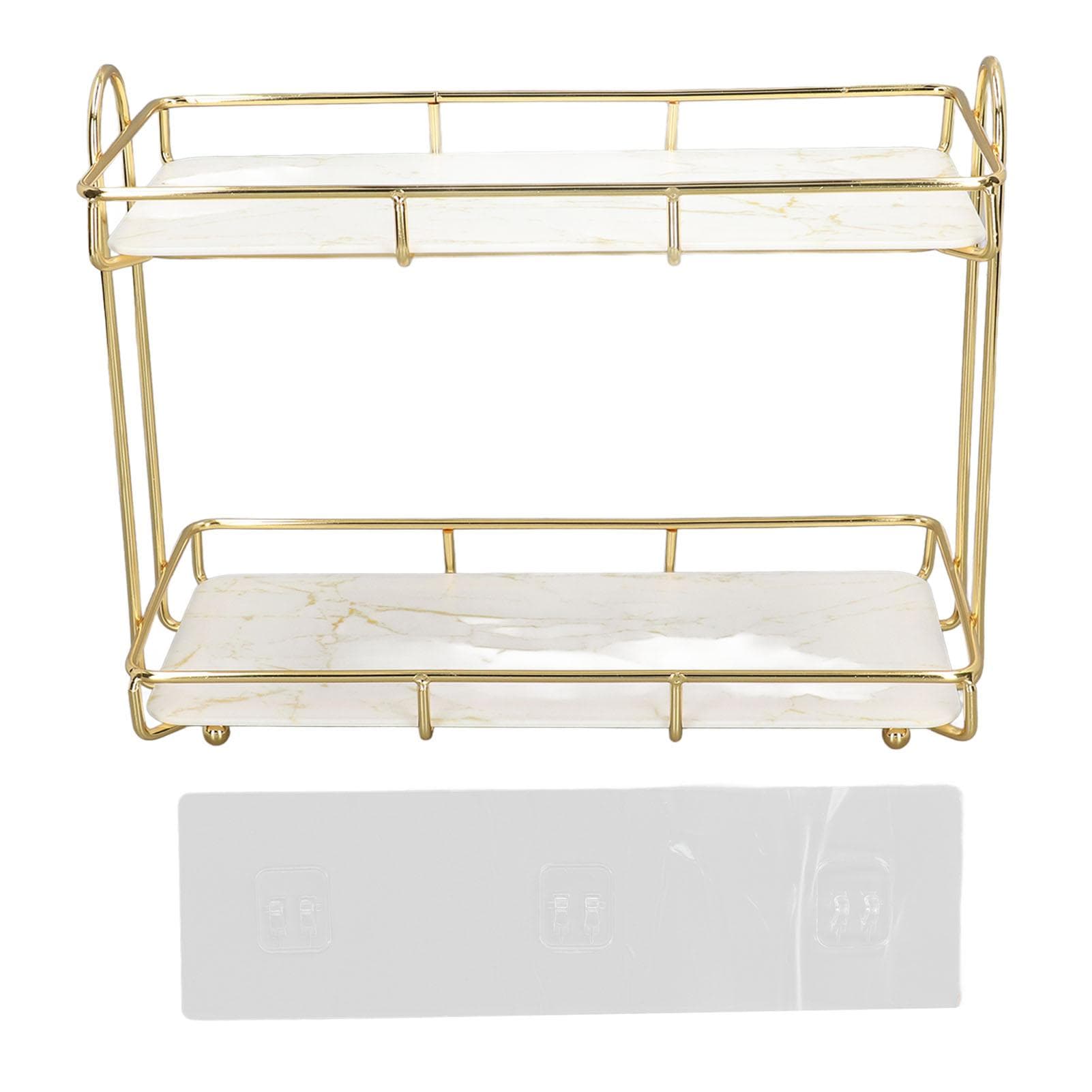 2 Tier Bathroom Shelf Countertop Standing Shelf with Partition Cosmetic Storage Rack Holder Gold