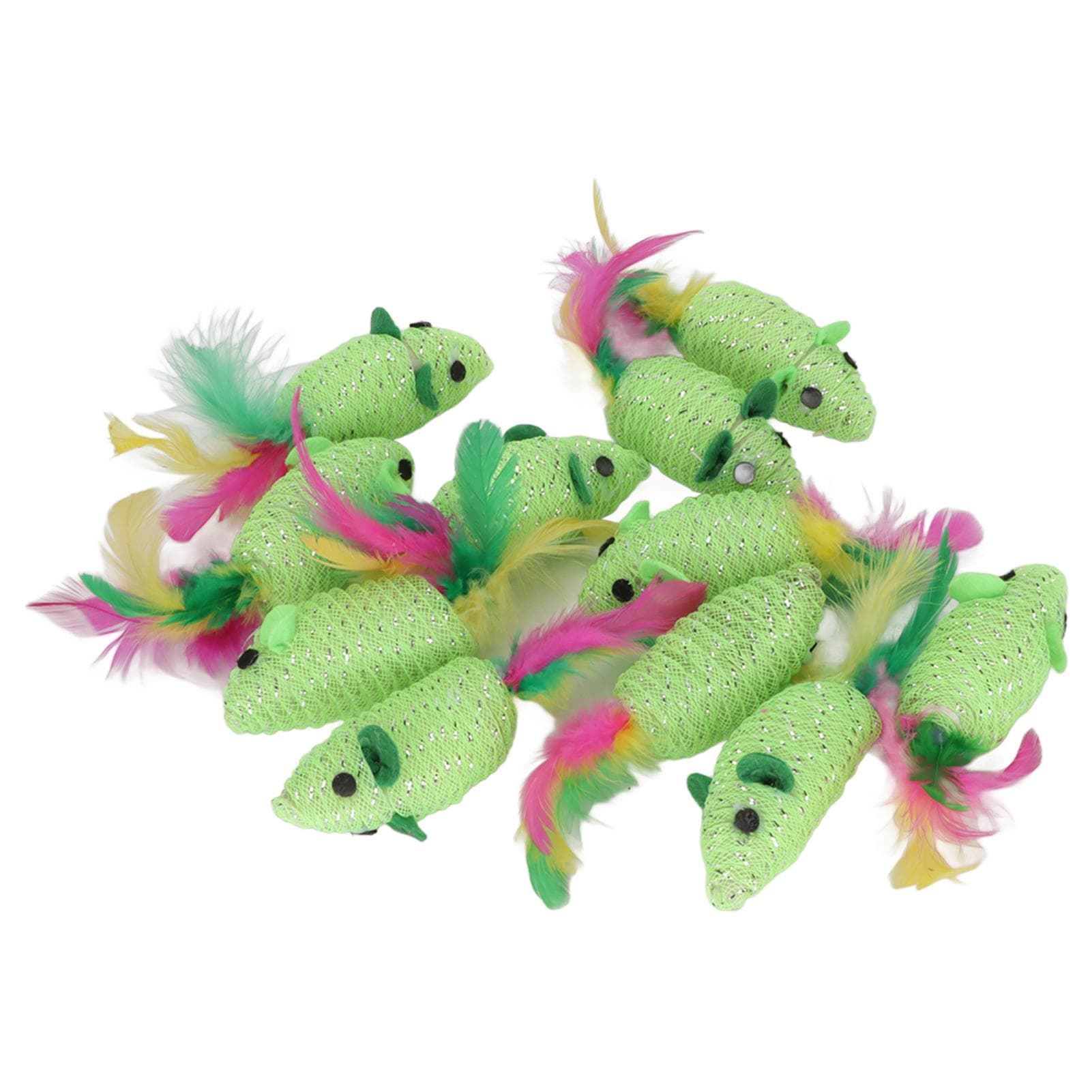 11pcs Mice Cat Toy Multipurpose Squeaky Interactive Cat Toy Mouse for Cats and Kittens Green white