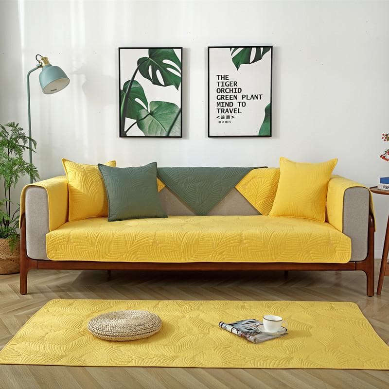 Nordic Leaf print Sofa Towel Four seasons Universal Sofa Covers Modern Couch Slipcover for Living Room Slip-resistant Sofa Cover 90*240cm yellow