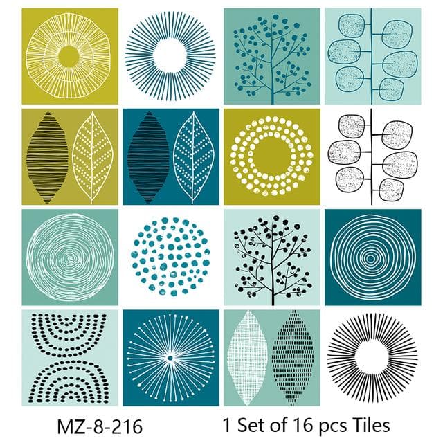 16pcs Watercolor Painting Style Tiles Wall Sticker Kitchen Backsplash Wardrobe Bathroom Waterproof Peel and Stick Art Wall Decals 10cmX10cmX16pcs