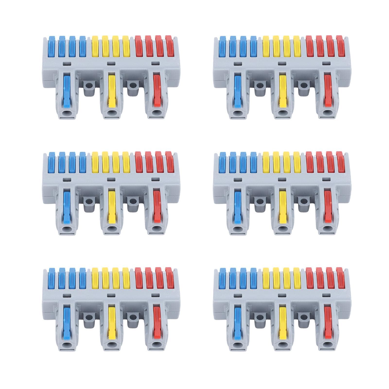 6 Pcs Push in Lever Wire Connector 32A 3 in 12 Out Quick Electrical Wire Connector for Solid