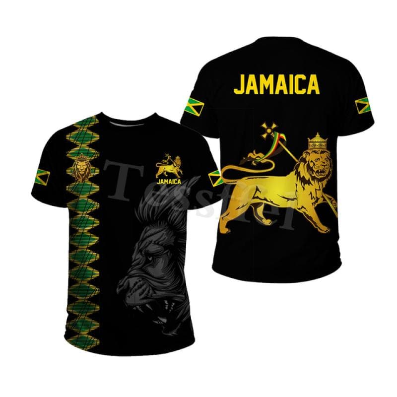 Tessffel Jamaica Lion Emblem Summer Fashion 3D Print Tops Tee Tshirt Men Women Short Sleeve T shirt Streetwear Style-4 M