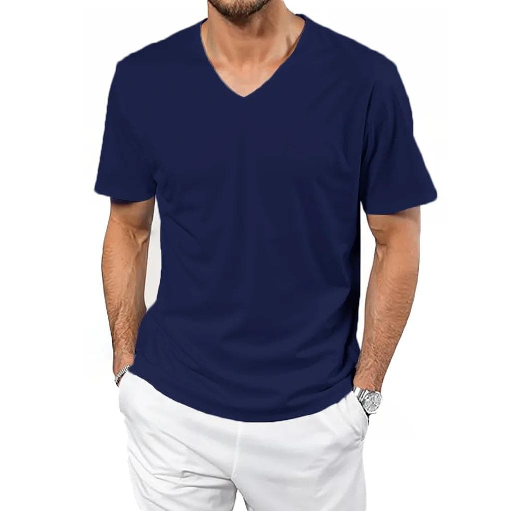 Summer New T-shirt for Men Ice Silk Cool Feeling V-neck T-shirt Quick Drying Lightweight V-neck Breathable Casual Tops XXL Dark blue