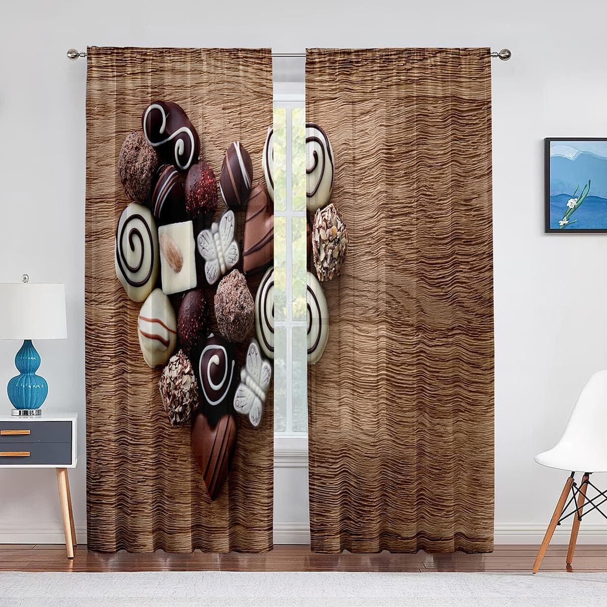 Chocolate Balls Candy Tulle Curtains for Bedroom Living Room Decor Chiffon Sheer Voile Curtain for Balcony Kitchen Home Drapes 1 PCS W100XH250cm&Grommet Top