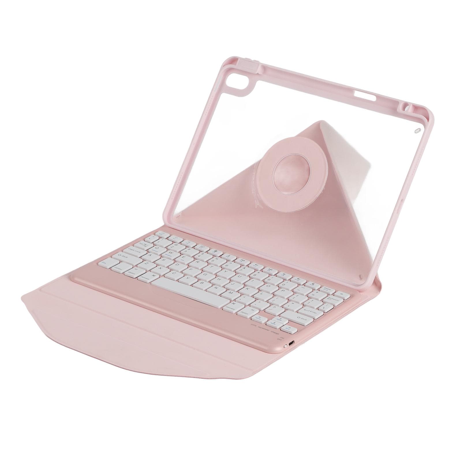 Vertical Keyboard Case Multi Angle Magnetic Clear Back Cover Detachable BT Keyboard Pink Keyboard
