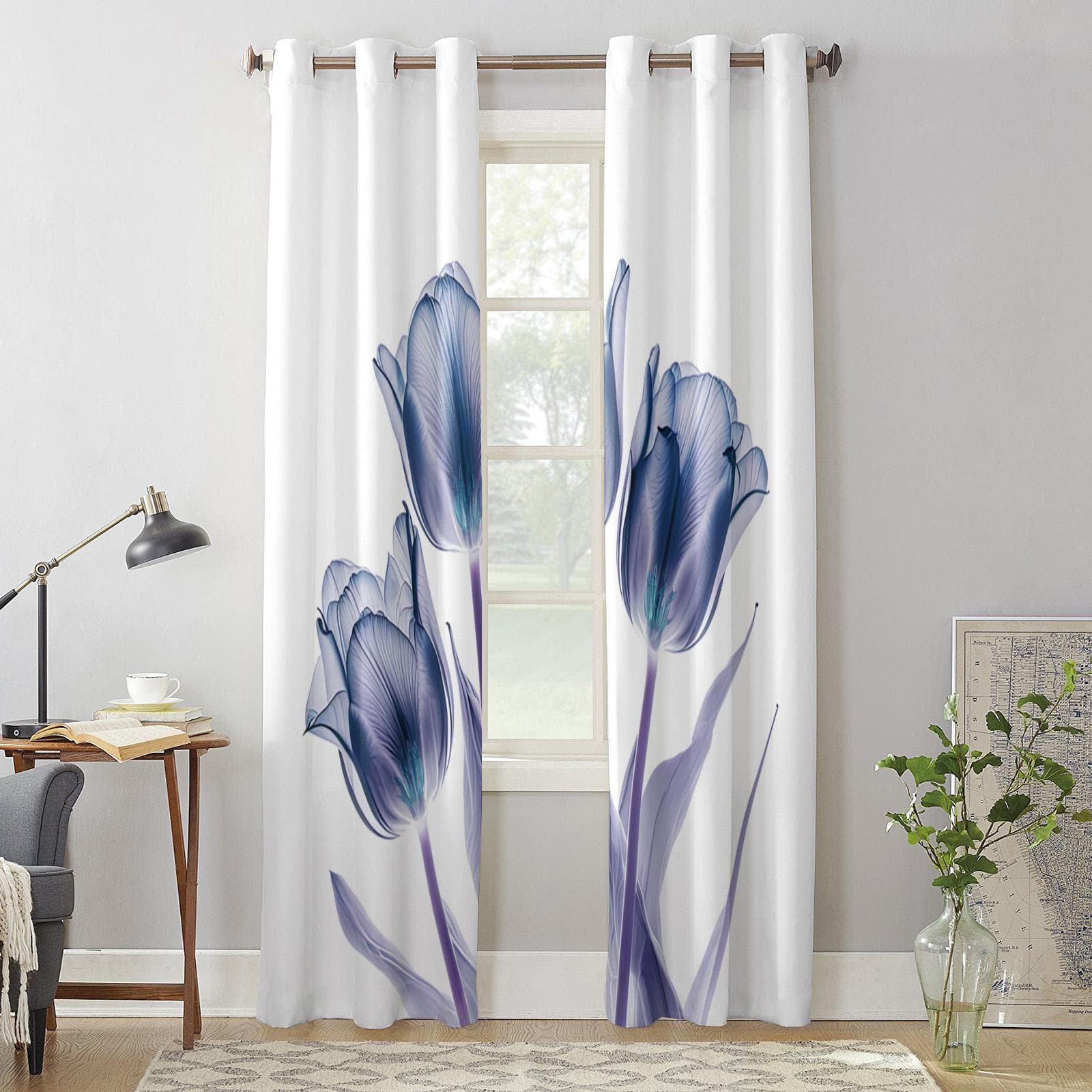 Flower Tulip Transparent Abstract Modern Window Curtains for Living Room Bedroom Curtain Kitchen Treatment Blinds Drapes 135W x 60H(cm) x1