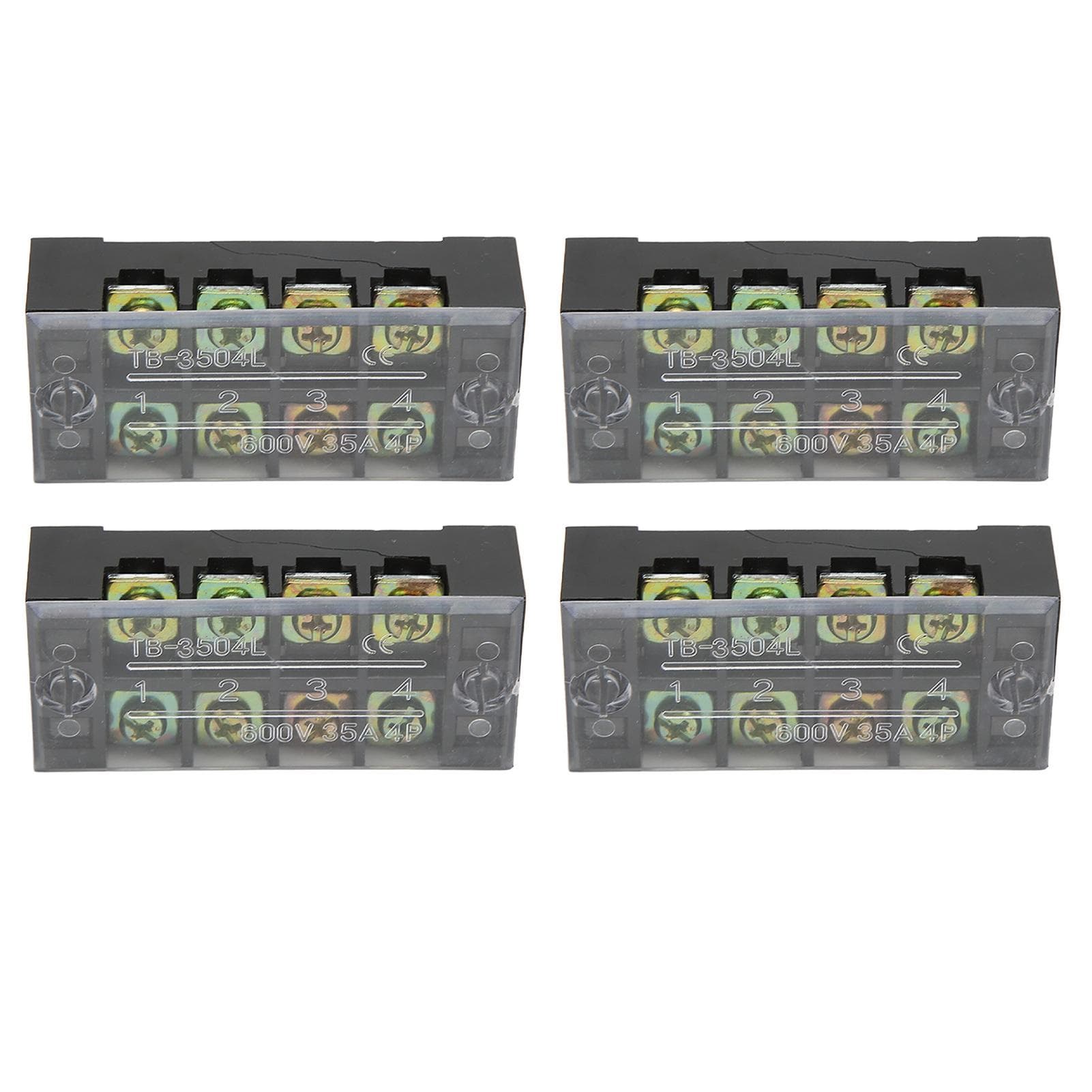 4pcs Terminal Block Dual Row High Current Screw Clamp Terminal Barrier Strip with Cover 600V 35A 4