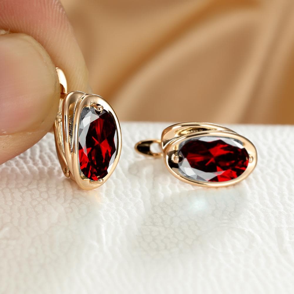 Luxury Gold Color Clip on Earrings Oval Cut Aqua Blue Stone Earrings Drop Dangle Hook Earrings Jewelry red
