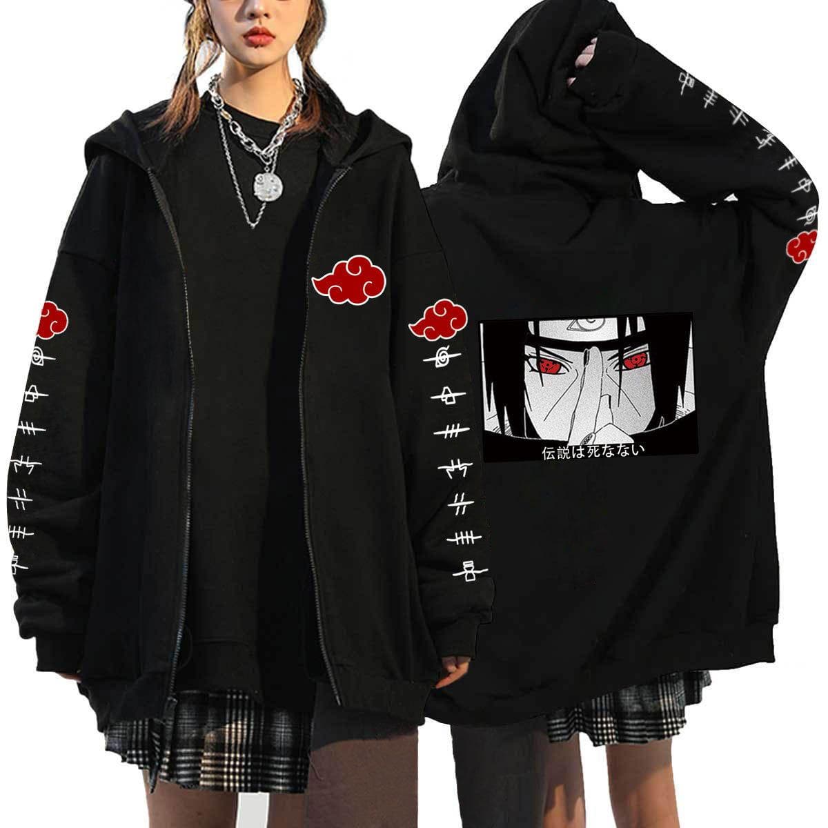 Japanese Anime Naruto Hoodies Men Kawaii Harajuku Manga Graphic Zipper Coats Uchiha Itachi Sasuke Printed Streetwear Sweatshirts Unisex Pullovers Tops L