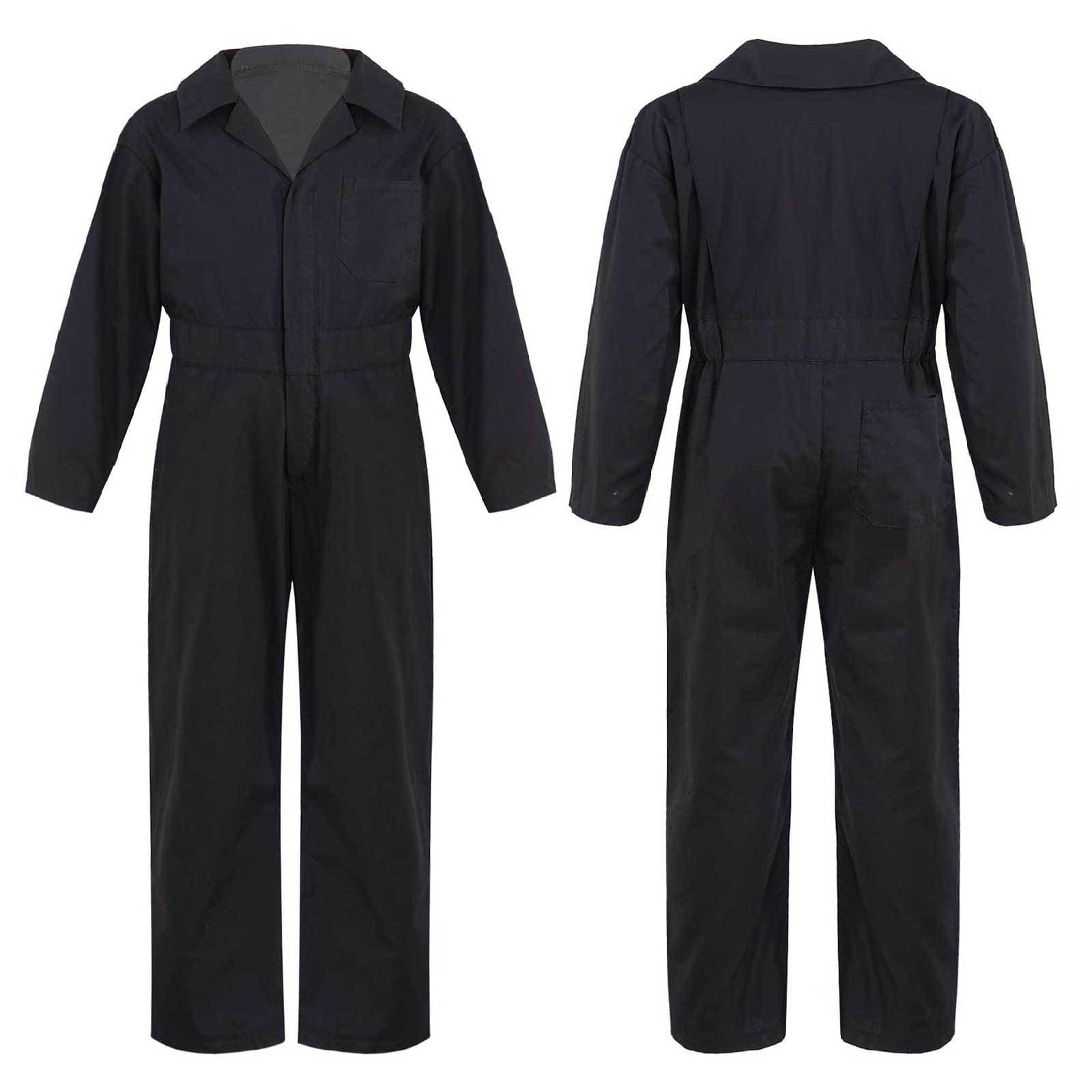 Kids Boys Dungarees Style Bodysuit Solid Color Long Sleeve Turndown Collar Jumpsuit 13-14 Years black
