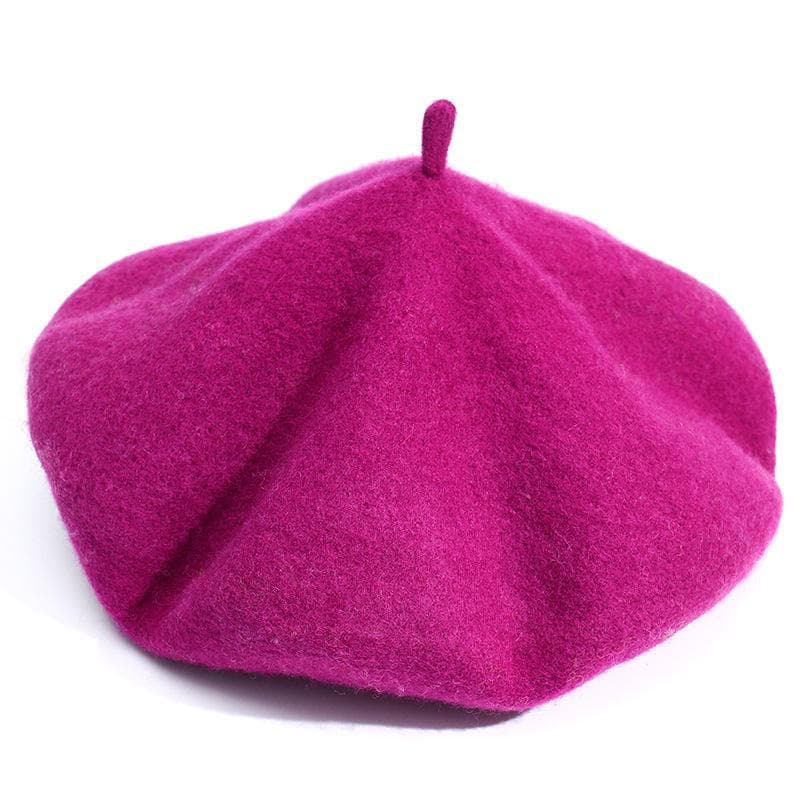 Women's Solid Color Wool Beret - Autumn/Winter Korean & Japanese Style, Warm & Fashionable in Various Colors M (56-58cm) rose red
