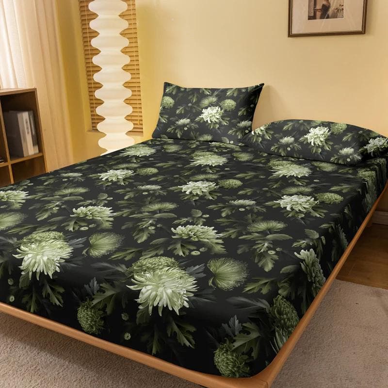 1 Simple Modern Plant Flower Printed Matte Fitted Sheet, Bedroom Printed Bed Cover, Bedding (Excluding Pillowcases) 71x132cm