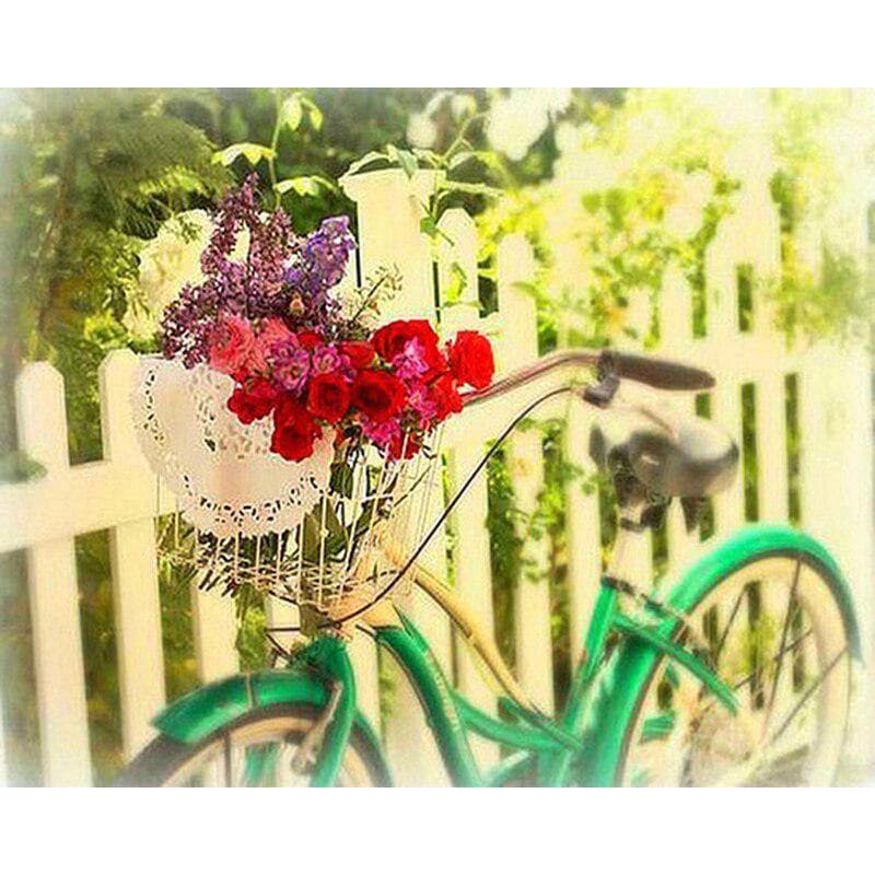 5D Diamond Painting Bicycle Flowers Full Round Diamond Embroidery Cross Stitch 20X30CM