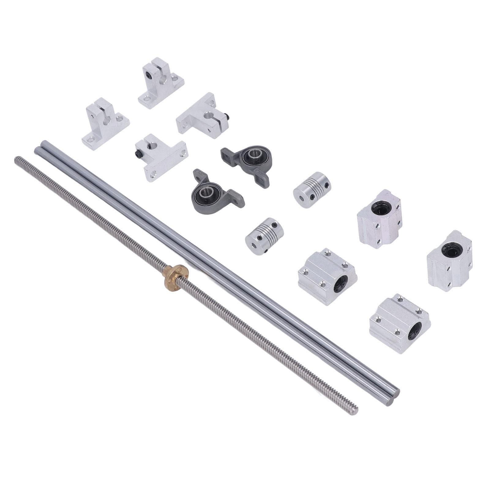Screw Set 8mm 500mm Horizontal Optical Axes 2 Rail Shaft Support Bearing Block Coupler T8