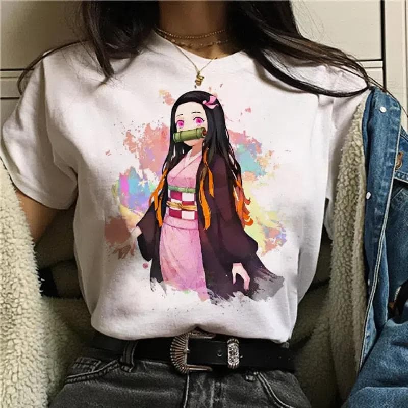 Japanese Anime T-shirt Demon Slayer Oversize Women Clothing Nezuko Kawaii Tees Tanjirou O-Neck Graphic Female Tshirt Manga Tops 3XL