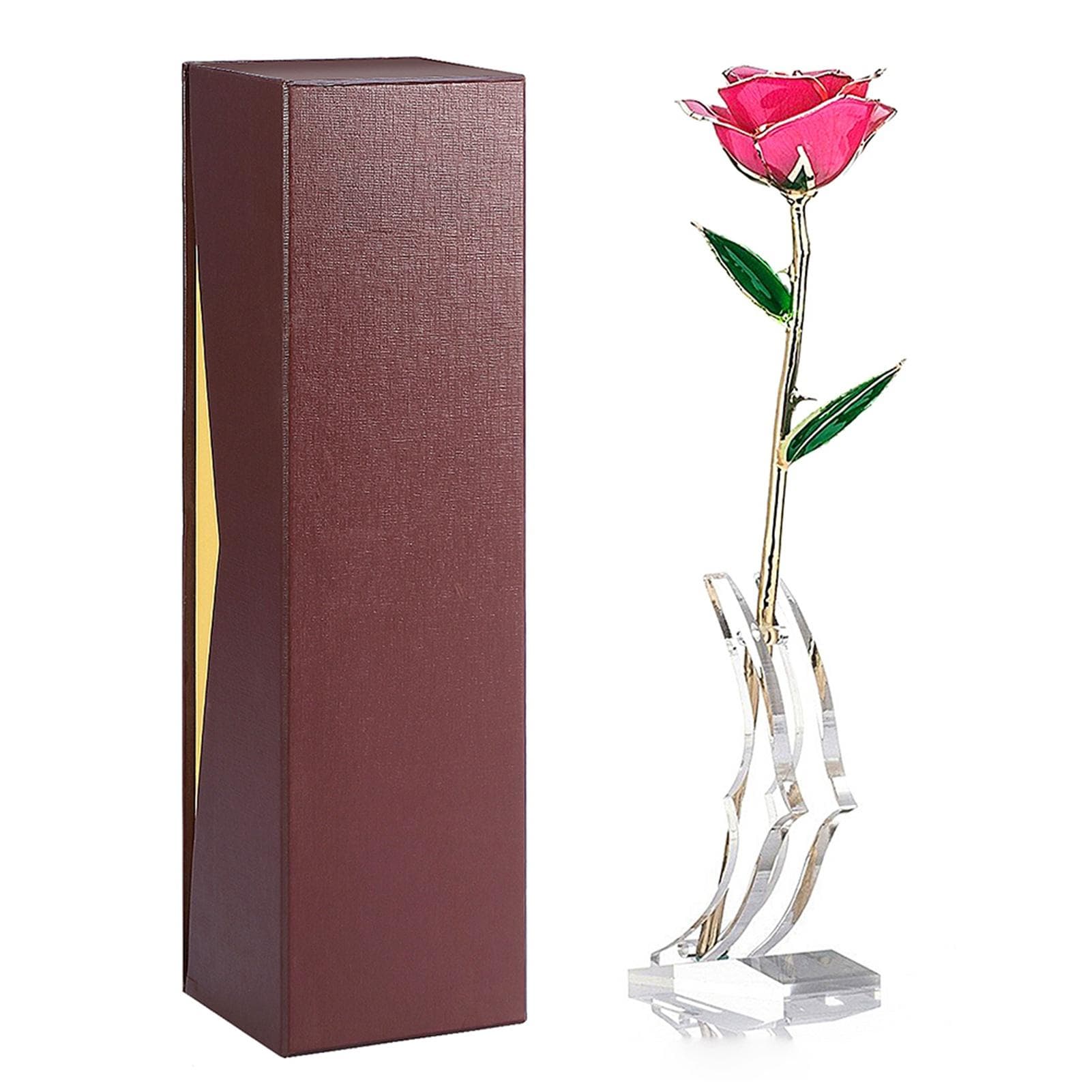 Long Stem Dipped 24k Gold Rose in Gift Box with Stand (Pink Rose with Stand)