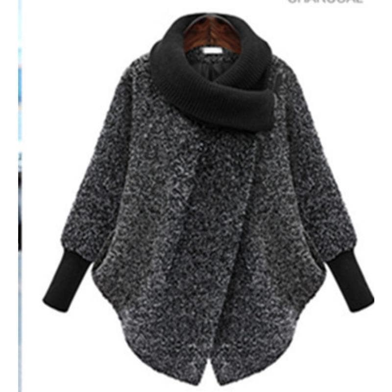 New Autumn and Winter High Collar Shag Woolen Coat for Women, Loose Woolen Coat 4XL grey