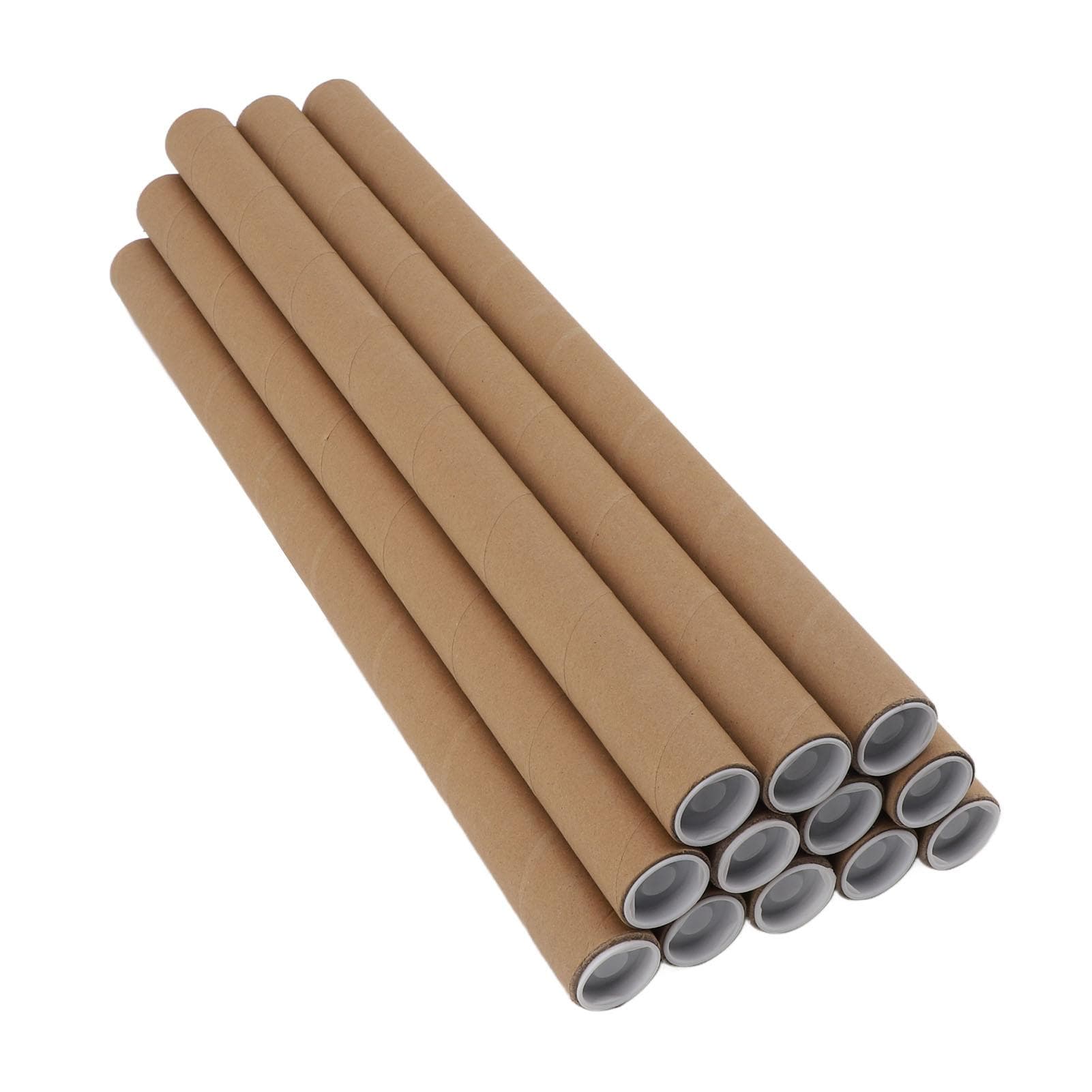 12 Pcs Round Paper Tubes Poster Storage Tubes Multipurpose Mailing Poster Paper Tubes with Plastic 3.4x51cm