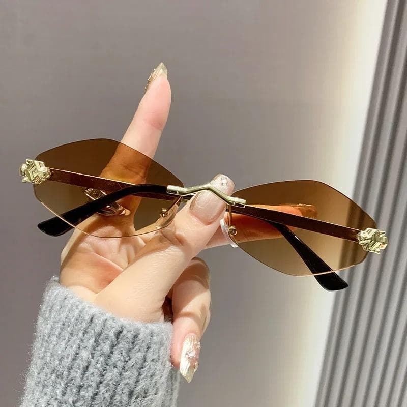 Frameless Sunglasses Women Men Retro Vintage Rhombus Rimless Shades UV400 Metal Small Diamond Frame Brand Design