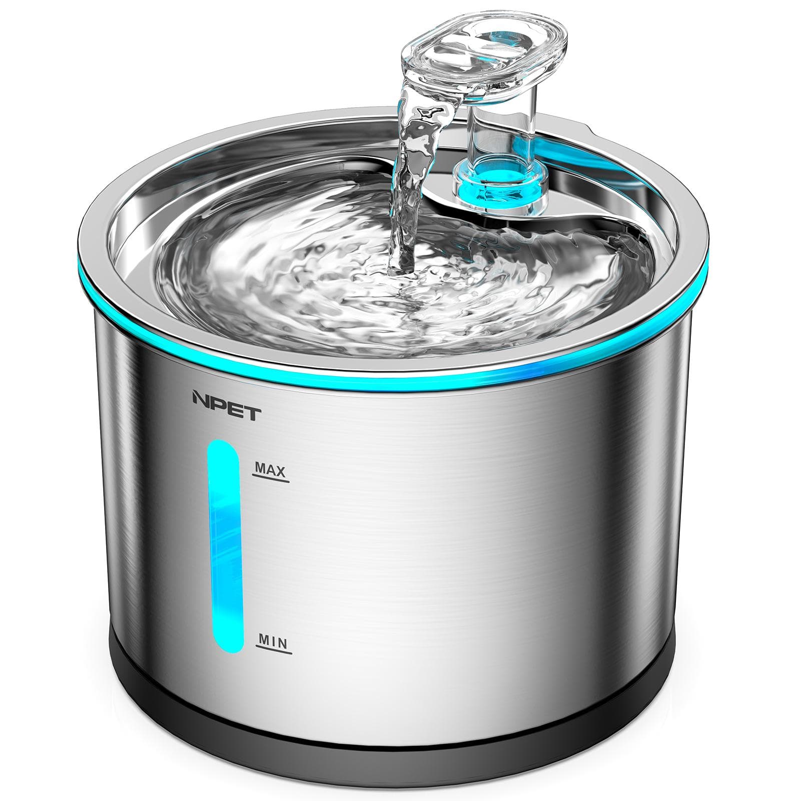 NPET Cat Water Fountain Stainless Steel, 50oz/1.5L Dishwasher Safe Pet Water Fountain with Visible Window Light for Cats United States